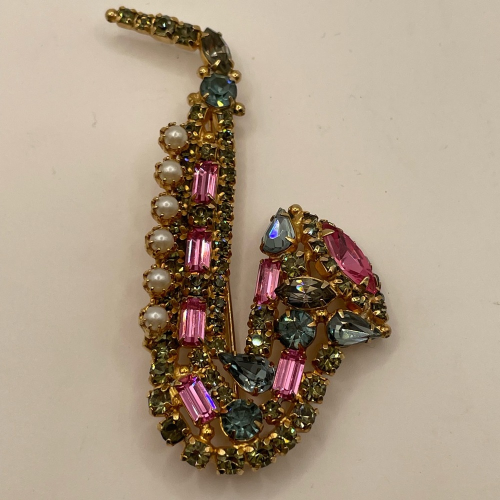 Vintage Original by Robert Saxophone Instrument Rhinestone Brooch